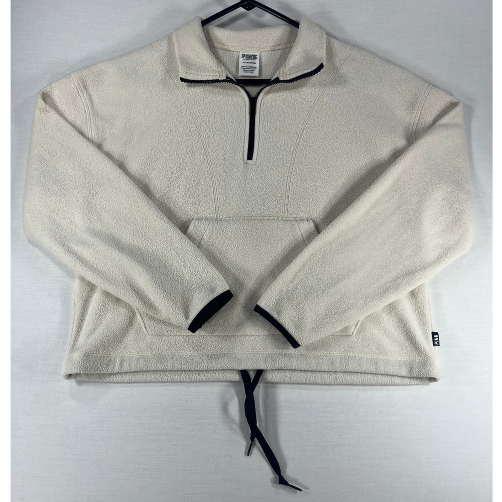 Victoria's Secret PINK Quarter Zip Fleece Pullover Cream Ivory Small